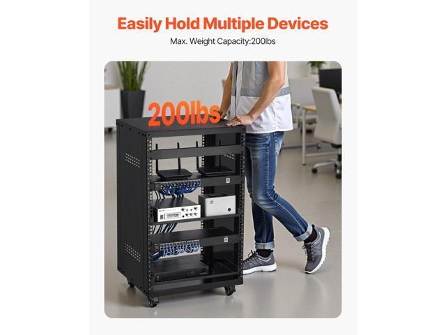 16U AV Rack, 200 lbs Max Capacity, Home Recording Studio Rack with Lockable Caster Wheels, Open Frame Server Cabinet, Special Vent Design, for...