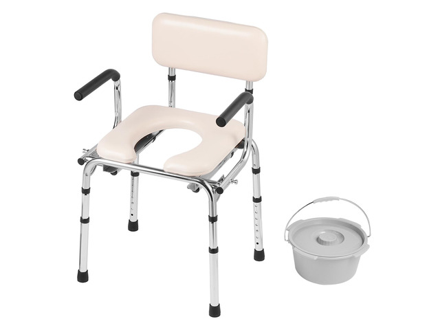 Commode Chair, Bedside Commode with Padded Seat, Drop-Down Arms, 7-Level Adjustable Height, 5.8L Removable Bucket, Easy to Assemble, 350LBS...