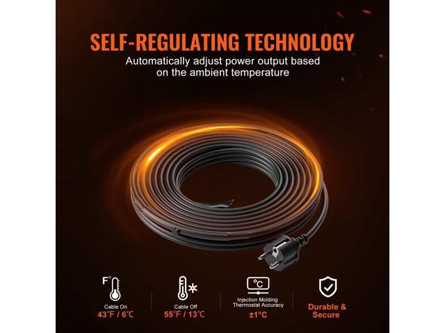 Self-Regulating Pipe Heating Cable, 12FT 5W/FT Heat Tape for Pipes Freeze Protection, Water Pipe Heat Cable with Built-in Thermostat Protects PVC...