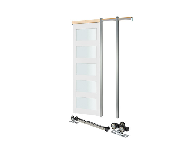 Sliding Pocket Door, 30' x 80', 5-Lite Frosted Glass Single Sliding Door with Hardware Kit, Sturdy Solid Wood & MDF Pocket Doors Slab with...