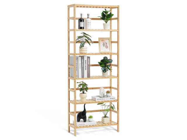 6-Tier Bamboo Shelf, Open Wood Bookshelf, Display Storage Rack Organizer, Freestanding Flower Plant Stand, Multifunctional Bamboo Bookshelf Ideal...