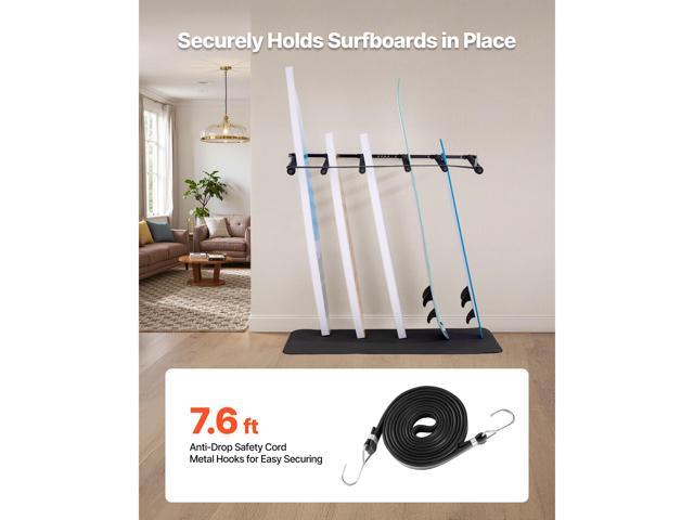 Surfboard Wall Mount, 5 Tiers Vertical Surfboard Rack for Storage and Display, Adjustable Metal Board Stand Organizer with Sponge Pad, Surf Board...