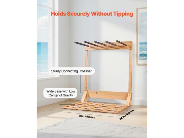 Vertical Surfboard Stand, 4 Tiers Wooden Surfboard Rack for Storage and Display, Freestanding Board Stand Organizer, Surf Board Holder for...