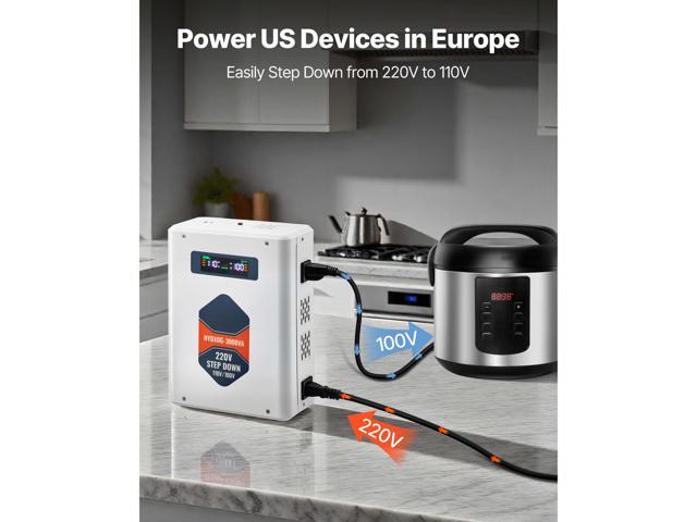 Step Down Voltage Converter, 3000VA, Heavy Duty Voltage Power Converter, 220V to 110V Power Transformer, with 2 US Outlets, USB Output, LCD...