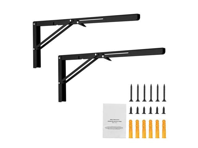 VEVOR Shelf Bracket Foldable, 24 L 2 Pcs, Heavy Duty Floating Shelf Brackets, Brackets for Shelves, 5mm Thick Matte Black L Shelf Bracket,Steel...