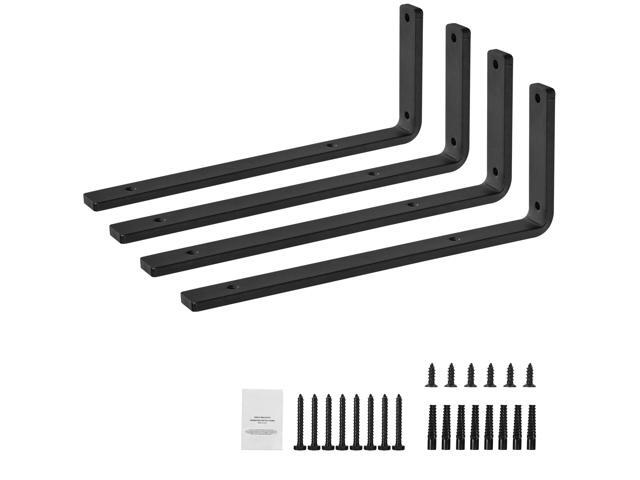 VEVOR Shelf Bracket, 16 x 6 in 4 Pcs, Heavy Duty Floating Shelf Brackets, Brackets for Shelves, 10mm Thick Matte Black L Shelf Bracket,Steel...