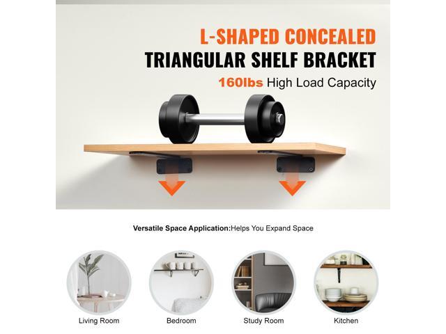 VEVOR Shelf Bracket, 6L x 4W x 1.6H 6 Pcs, Heavy Duty Floating Shelf Brackets, Brackets for Shelves, 5mm Thick Matte Black L Shelf Bracket,Steel...
