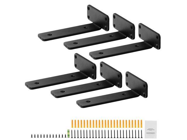 VEVOR Shelf Bracket, 6L x 4W x 1.6H 6 Pcs, Heavy Duty Floating Shelf Brackets, Brackets for Shelves, 5mm Thick Matte Black L Shelf Bracket,Steel...