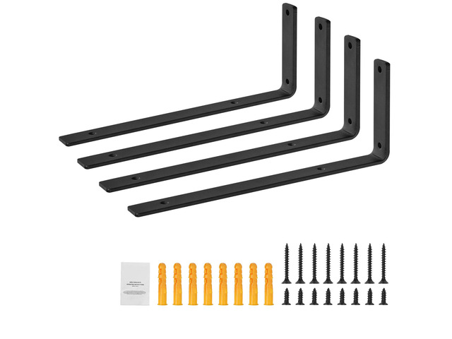 Shelf Bracket, Heavy Duty Floating Shelf Brackets 10 x 6 in, 4 Pcs Brackets for Shelves, 5mm Thick Matte Black L Shelf Bracket,Steel Shelving...
