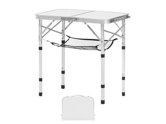 Folding Camping Table, Adjustable Height Portable Side Tables, Aluminum MDF Beach Table with Mesh Layer, Carrying Handle, Lightweight Compact for...