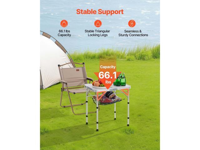 Folding Camping Table, Adjustable Height Portable Side Tables, Aluminum MDF Beach Table with Mesh Layer, Carrying Handle, Lightweight Compact for...