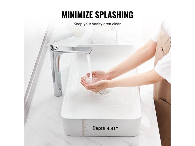 VEVOR Rectangle Vessel Sink, 24' x 13.8' Bathroom Vessel Sink Countertop, White Ceramic Bathroom Sinks Above Counter, Modern Style, Bright and...