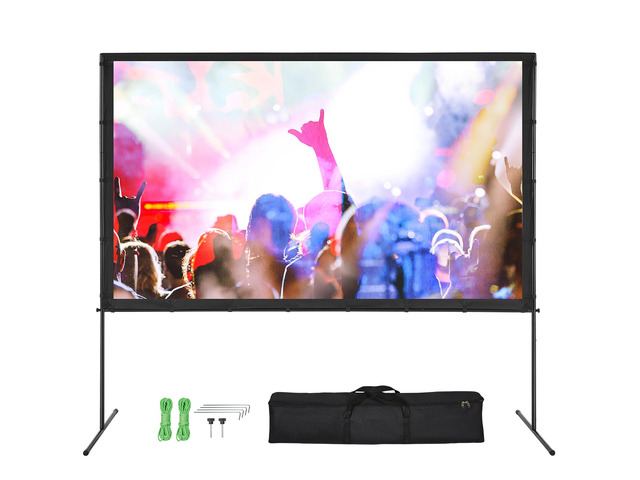 Projector Screen with Stand, 100 inch 16:9 4K 1080 HD Outdoor Movie Screen with Stand, Wrinkle-Free Projection Screen with Bar Feet and Carry Bag,...