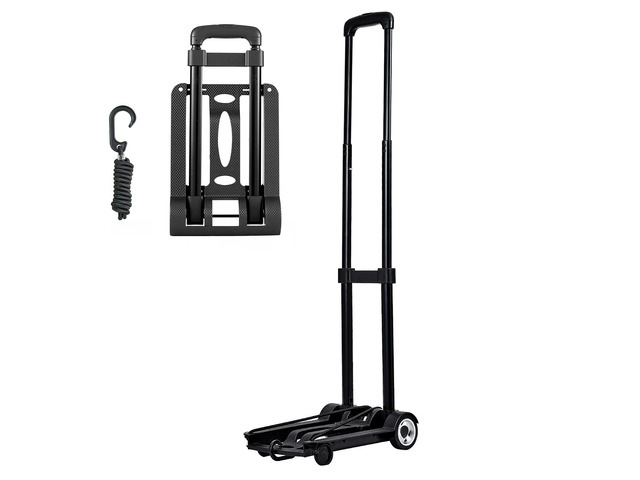 Folding Hand Truck, 110 lbs Load Capacity, Collapsible Luggage Cart with 2 Wheels & 1 Elastic Rope, Utility Dolly Platform Cart for Airport Travel...