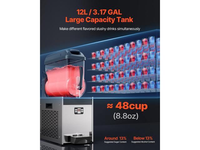 Commercial Slushy Machine, 12L Single Tank Frozen Drink Machine, 48 Cups Stainless Steel Margarita Smoothie Frozen Drink Maker, Slushie Maker for...