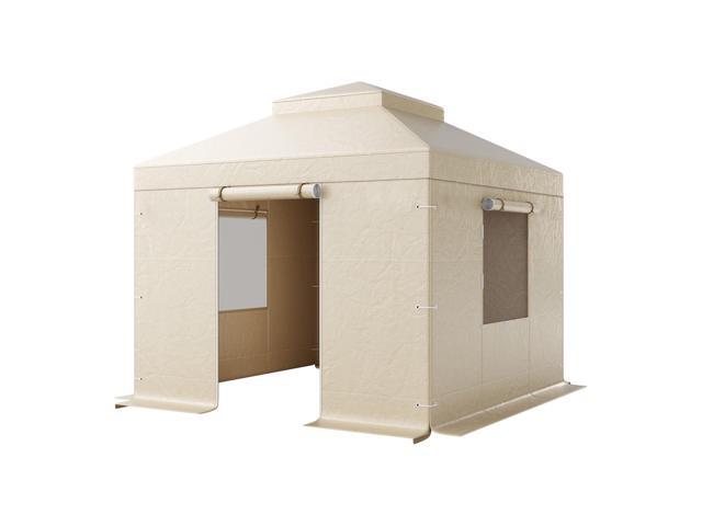 Winter Gazebo Cover Fits 10 x 10 ft Hardtop Gazebos, All-Weather Double-Tiered Gazebo Cover with Sidewalls & Mesh Windows, High-Density PE Enclosed...