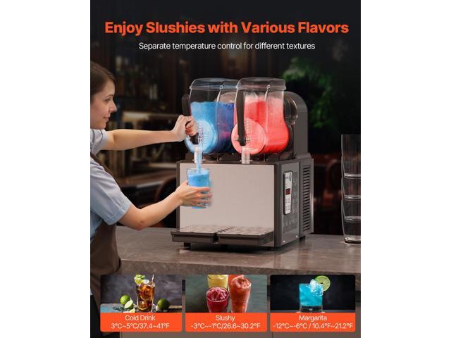 Commercial Slushy Machine, 4Lx2 Double Tank Frozen Drink Machine, 32 Cups Stainless Steel Margarita Smoothie Frozen Drink Maker, Slushie Maker for...
