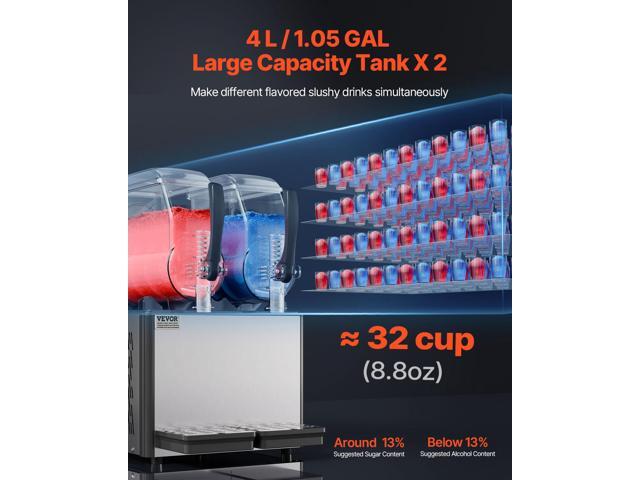 Commercial Slushy Machine, 4Lx2 Double Tank Frozen Drink Machine, 32 Cups Stainless Steel Margarita Smoothie Frozen Drink Maker, Slushie Maker for...