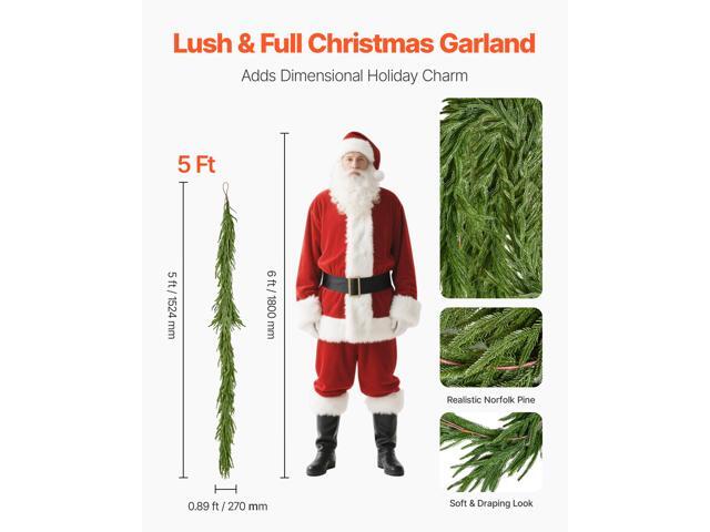 Christmas Garland, 5-FT Realistic Norfolk Pine Garland, Evergreen Real Touch Artificial Faux Greenery Garlands, for Holiday Indoor Outdoor Xmas...