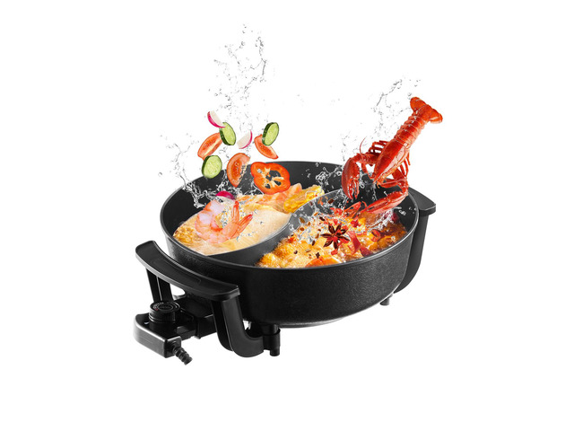 Electric Hot Pot, 1360W 5 L Double-flavor Shabu Shabu Pot, Non-Stick Electric Cooker with Divider, Clear Glass Lid, Temperature control, Chinese...