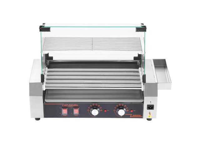 Hot Dog Roller, 12 Hot Dog 5 Rollers, Stainless Steel Sausage Grill Cooker, 750W Commercial Hot Dog Machine with Dual Temp Control, Cover, Side...