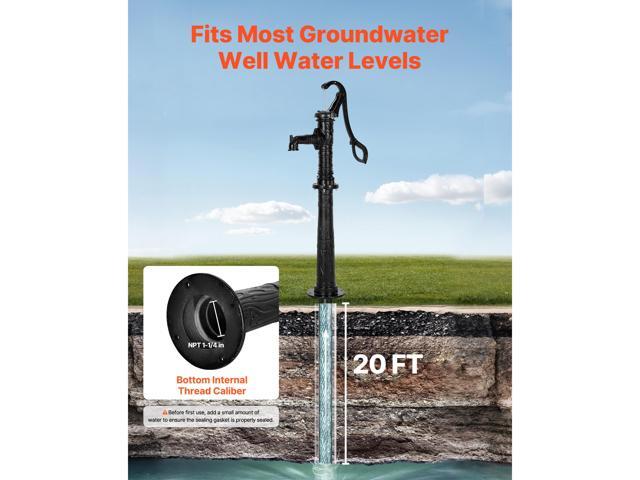 Well Hand Pitcher Pump, 20 ft Max Lift, Antique Cast Iron Manual Hand Water Pump with Heightening Base, NPT 1-1/4 in Connection, Easy Installation,...