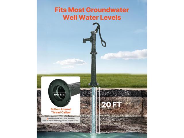 Well Hand Pitcher Pump, 20 ft Max Lift, Antique Cast Iron Manual Hand Water Pump with Heightening Base, NPT 1-1/4 in Connection, Easy Installation,...