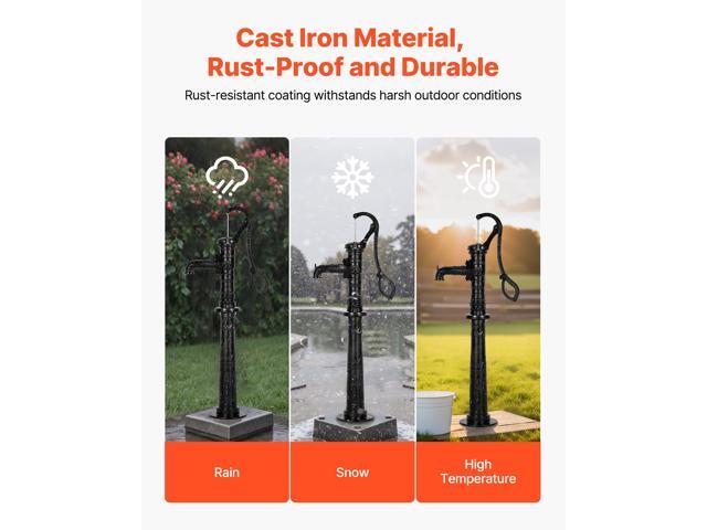 Well Hand Pitcher Pump, 20 ft Max Lift, Antique Cast Iron Manual Hand Water Pump with Heightening Base, NPT 1-1/4 in Connection, Easy Installation,...