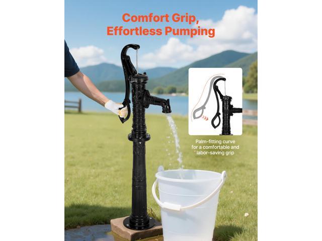 Well Hand Pitcher Pump, 20 ft Max Lift, Antique Cast Iron Manual Hand Water Pump with Heightening Base, NPT 1-1/4 in Connection, Easy Installation,...