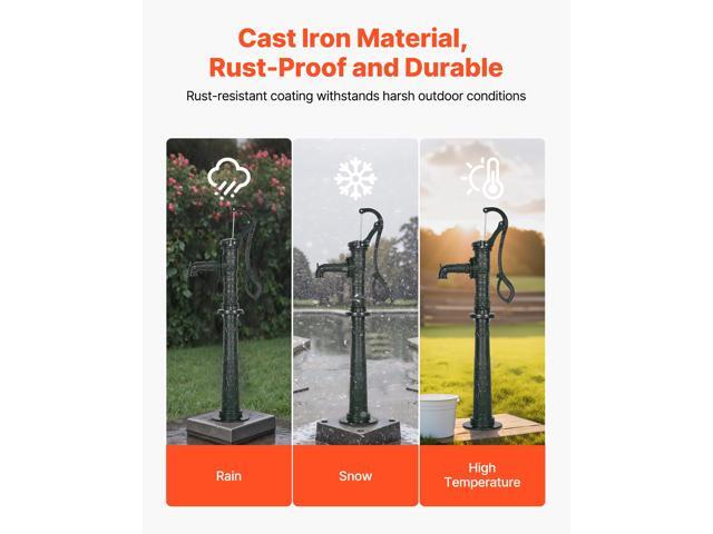 Well Hand Pitcher Pump, 20 ft Max Lift, Antique Cast Iron Manual Hand Water Pump with Heightening Base, NPT 1-1/4 in Connection, Easy Installation,...