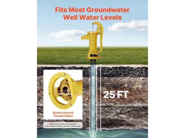 Well Hand Pitcher Pump, 25 ft Maximum Lift, Antique Cast Iron Manual Hand Water Pump, NPT 1-1/4 in Connection, Easy Installation, Old Fashioned for...