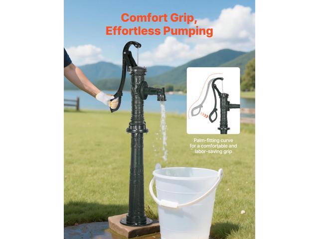 Well Hand Pitcher Pump, 20 ft Max Lift, Antique Cast Iron Manual Hand Water Pump with Heightening Base, NPT 1-1/4 in Connection, Easy Installation,...