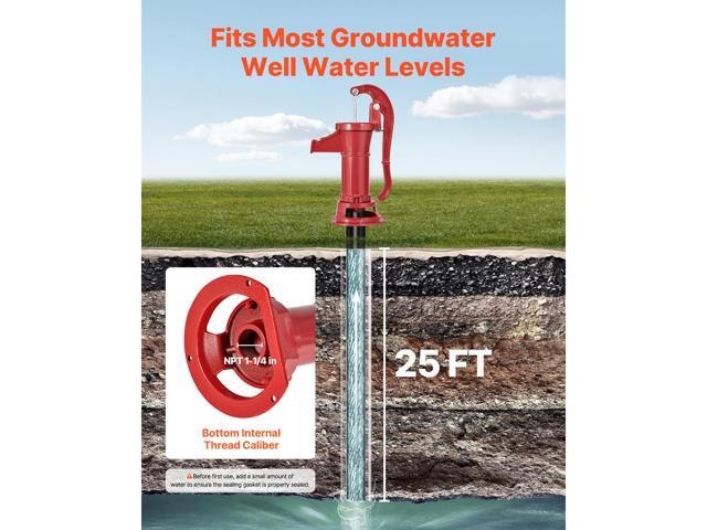 Well Hand Pitcher Pump, 25 ft Maximum Lift, Antique Cast Iron Manual Hand Water Pump, NPT 1-1/4 in Connection, Easy Installation, Old Fashioned for...