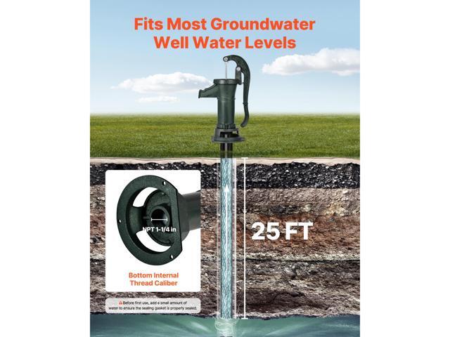 Well Hand Pitcher Pump, 25 ft Maximum Lift, Antique Cast Iron Manual Hand Water Pump, NPT 1-1/4 in Connection, Easy Installation, Old Fashioned for...