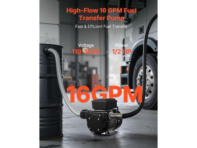 Fuel Transfer Pump 110V, 16 GPM 60 L/min, AC Electric Oil Transfer Pump for Diesel Kerosene Biodiesel, with Auto Fuel Nozzle & 2 Hoses, 45 ft/13.7...