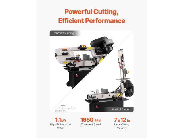 Metal Horizontal Band Saw, 7 x 12 in Rectangular Cutting Capacity, 110/220V Metal Vertical Cutting Bandsaw with 1.1 kW Motor, 0-45° Angle...