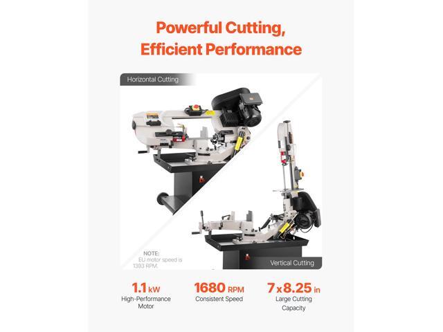 Metal Horizontal Band Saw, 7 x 8.25 in Rectangular Cutting Capacity, 110/220V Vertical Cutting Bandsaw with 1.1 kW Motor, 0-45° Angle Adjustment,...