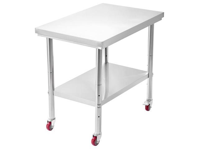 Stainless Steel Table, 24 x 35.4 Inches Food Prep Worktable with Wheels, Kitchen Prep Table with Adjustable Undershelf Workstations for Commercial...