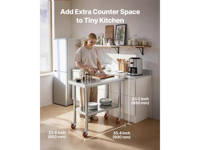 Stainless Steel Table, 24 x 35.4 Inches Food Prep Worktable with Wheels, Kitchen Prep Table with Adjustable Undershelf Workstations for Commercial...