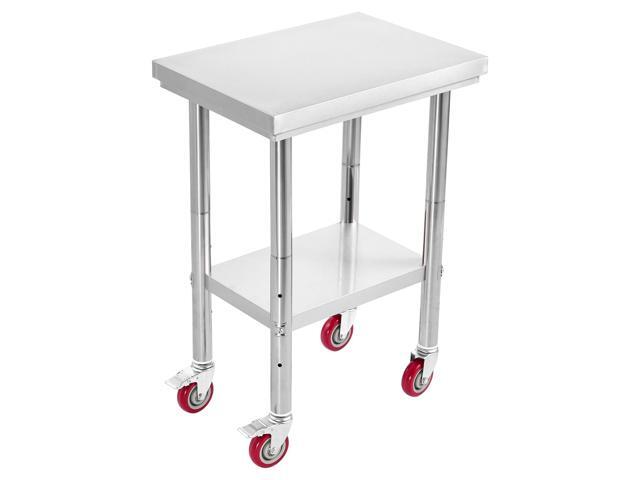 Stainless Steel Table, 24 x 18 Inches Food Prep Worktable with Wheels, Kitchen Prep Table with Adjustable Undershelf Workstations for Commercial...