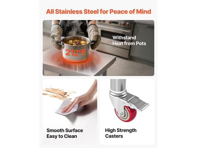 Stainless Steel Table, 24 x 18 Inches Food Prep Worktable with Wheels, Kitchen Prep Table with Adjustable Undershelf Workstations for Commercial...