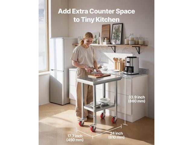 Stainless Steel Table, 24 x 18 Inches Food Prep Worktable with Wheels, Kitchen Prep Table with Adjustable Undershelf Workstations for Commercial...