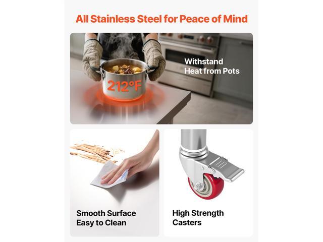 Stainless Steel Table, 24 x 35.4 Inches Food Prep Worktable with Wheels, Kitchen Prep Table with Adjustable Undershelf Workstations for Commercial...