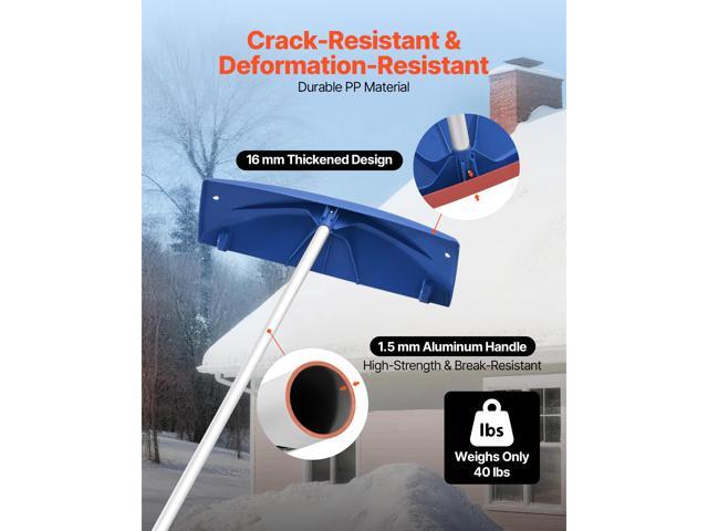 VEVOR 3.8-18.2 ft Snow Roof Rake 24 in Plastic Blade with Wheels Lightweight