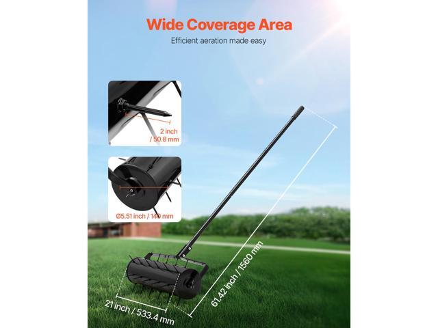 Rolling Lawn Aerator, 21-inch Heavy-Duty Manual Rolling Aerator Lawn with Detachable Handle and 33 Iron Spikes, Rolling Lawn Aeration Tool for...