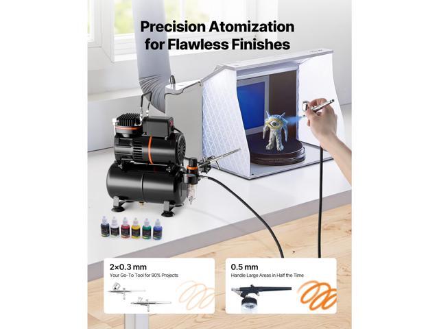 Airbrush Kit, 1/6 HP, Air Brush Kit with Air Compressor and Tank, 3 Dual-Action Professional Airbrushes with 3 Tips, Hose, Acrylic Paint, 2 Fans,...