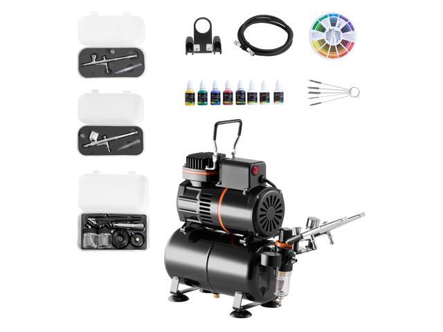 Airbrush Kit, 1/6 HP, Air Brush Kit with Air Compressor and Tank, 3 Dual-Action Professional Airbrushes with 3 Tips, Hose, Acrylic Paint, 2 Fans,...