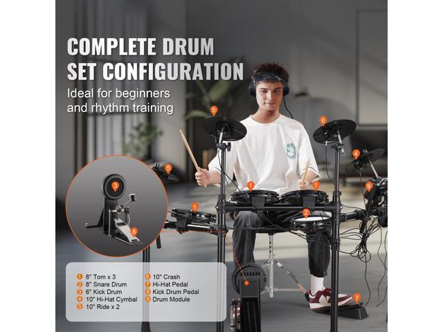Electric Drum Set, 32 Drum Kits & 480 Sounds Electronic Drum Kit, USB MIDI Supported 8 in Quiet Mesh Snare Electric Drum Set with 10 in Cymbals...