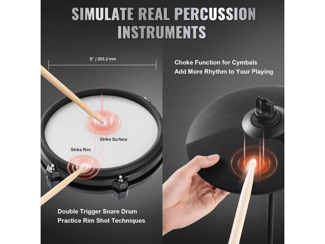 Electric Drum Set, 32 Drum Kits & 480 Sounds Electronic Drum Kit, USB MIDI Supported 8 in Quiet Mesh Snare Electric Drum Set with 10 in Cymbals...