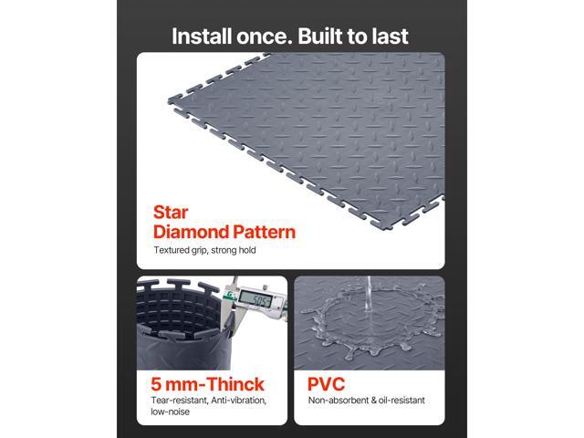 Garage Floor Tiles Interlocking, 8 Pack 20.2 x 20.2 x 0.2 in Interlocking Modular Garage Flooring Tiles, Diamond Plate Slip-Resistant PVC Mats for...